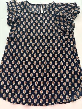 Bobeau Navy Paisley Flutter Sleeve Blouse Top Size Small